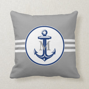 Eleganter Anker auf blauem mit Monogramm Kissen
