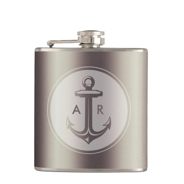 Eleganter Anker mit Initialen Flachmann (Vorderseite)