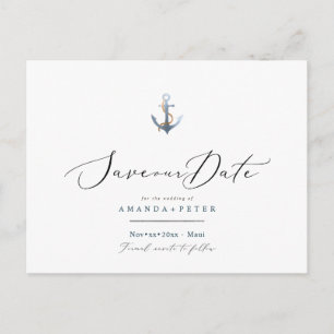 Eleganter Anker, Save the Date nautisch Postkarte