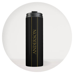 Eleganter anpassbarer Goldtext und Linien Thermosbecher