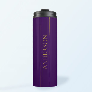 Eleganter anpassbarer Text Gold & Tiefes Violett Thermosbecher