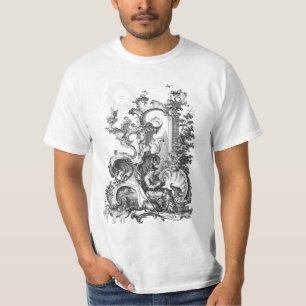Eleganter antiker gravierender Vintag Toile Mann T-Shirt