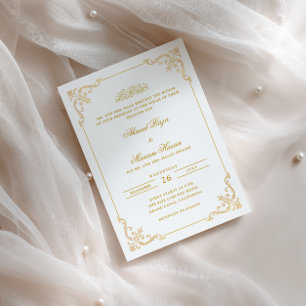Eleganter Antiker Rahmen Gold Weiße Nikah-Zeremoni Einladung