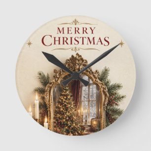 Eleganter Antiker Spiegel Weihnachten, Vintage Eur Runde Wanduhr