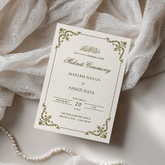 Eleganter Antiquer Rahmen Creme Braun Mehndi-Zerem Einladung