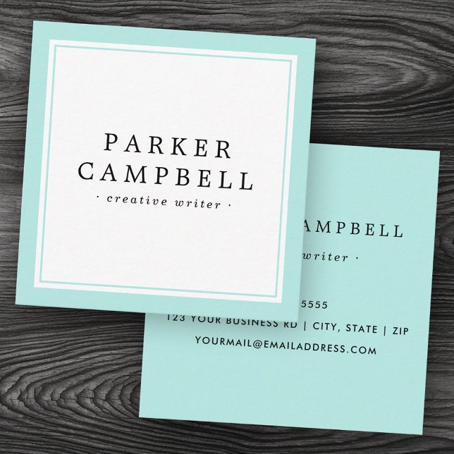Eleganter Aqua Blue Ränder beruflich minimalistisc Quadratische Visitenkarte (Elegant aqua blue border professional minimalist square business card)