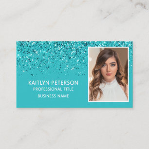 Eleganter Aqua-Glitter-Foto-QR-Code Visitenkarte