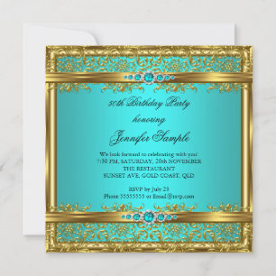 Eleganter Aquamarin Blue Gold Damask Diamond Gebur Einladung