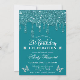 Eleganter Aquamarin Dripping Glitzer 21. Geburtsta Einladung