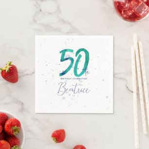 Eleganter Aquamariner Aquarell 50. Geburtstag Serviette