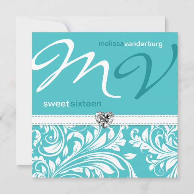 Eleganter aquamariner blauer 16. einladung (Vorderseite)
