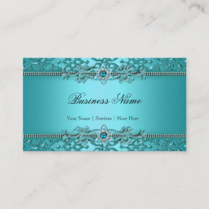 Eleganter Aquamariner blauer Damast Embossed Look Visitenkarte
