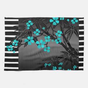Eleganter Aquamariner Blossom Black Asian Bamboo Geschirrtuch