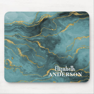 Eleganter Aquamariner Blue Agate Geode Marble Mono Mousepad