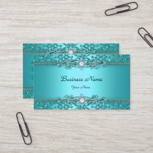 Eleganter Aquamariner Blue Damask Embossed Look Visitenkarte