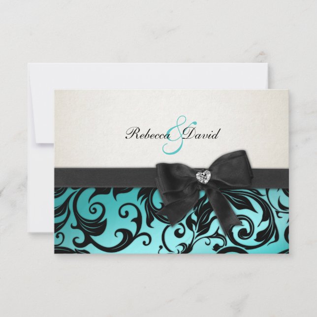 Eleganter Aquamariner Blue Damask mit Diamant-UAWG RSVP Karte (Vorderseite)