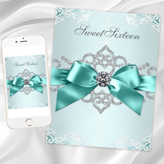 Eleganter Aquamariner Blue Diamond Einladung (Beautiful teal blue any occasion invitation. Add your text to the front and/or back for your event.)