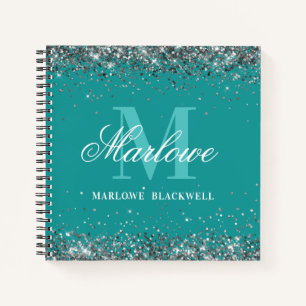 Eleganter Aquamariner Blue Green Monogram Silver G Notizbuch
