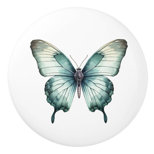 Eleganter Aquamariner Butterfly Türkis Blue Drawer Keramikknauf (Vorderseite)