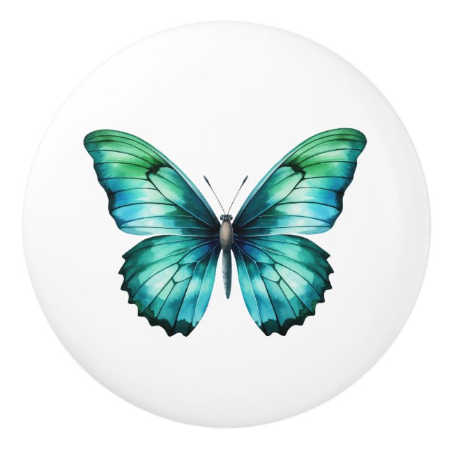 Eleganter Aquamariner Butterfly Türkis Blue Drawer Keramikknauf (Vorderseite)