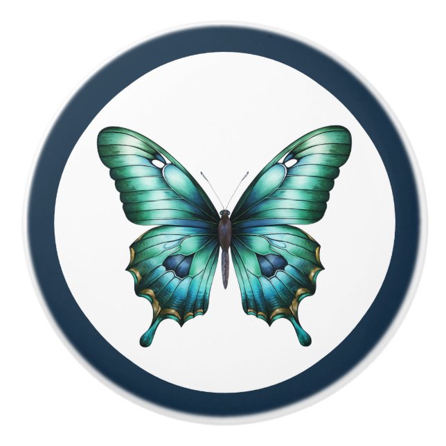 Eleganter Aquamariner Butterfly Türkis Blue Drawer Keramikknauf (Vorderseite)