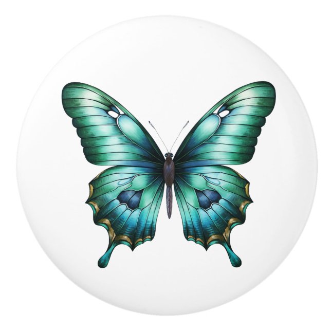 Eleganter Aquamariner Butterfly Türkis Blue Drawer Keramikknauf (Vorderseite)