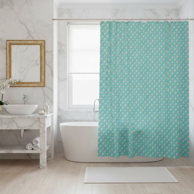Eleganter Aquamariner Duschvorhang mit Perlen (Von Creator hochgeladen)