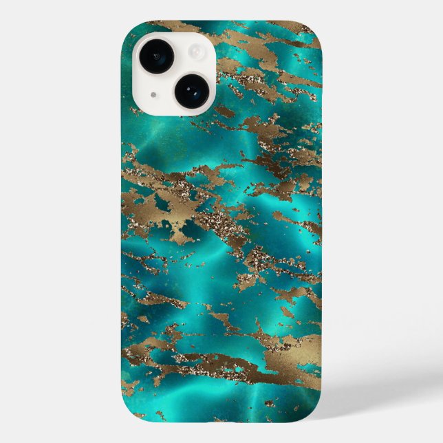 Eleganter Aquamariner Edelsteinmarmor Case-Mate iPhone Hülle (Rückseite)
