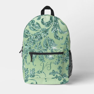 Eleganter Aquamariner Glitzer Brocade Vintages Mus Bedruckter Rucksack