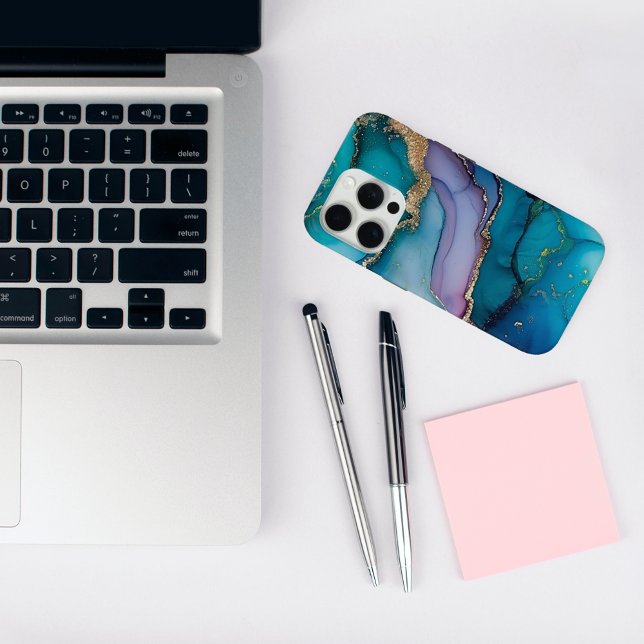 Eleganter Aquamariner Glitzer Marble iPhone 15 Pro Case-Mate iPhone Hülle (Elegant Teal Glitter Marble iPhone 15 Pro Case)