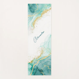 Eleganter Aquamariner Gold Abstrakt Watercolor Ind Yogamatte