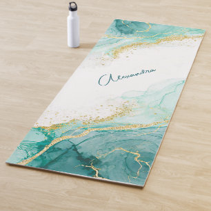 Eleganter Aquamariner Gold Abstrakt Watercolor Ind Yogamatte