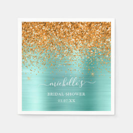 Eleganter Aquamariner Gold Glitzer Weißer Sparkle  Serviette