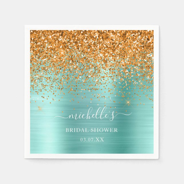 Eleganter Aquamariner Gold Glitzer Weißer Sparkle  Serviette (Vorderseite)