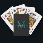 Eleganter, Aquamariner Monogram Stilvoller Skriptn Spielkarten<br><div class="desc">Elegant Black Aquamarin Aqua Green Monogram Stylish Script Name Playing Cards</div>
