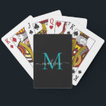 Eleganter, Aquamariner Monogram Stilvoller Skriptn Spielkarten<br><div class="desc">Elegant Black Aquamarin Aqua Green Monogram Stylish Script Name Playing Cards</div>