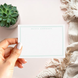 Eleganter Aquamariner Monogrammname an zwei Grenze Mitteilungskarte