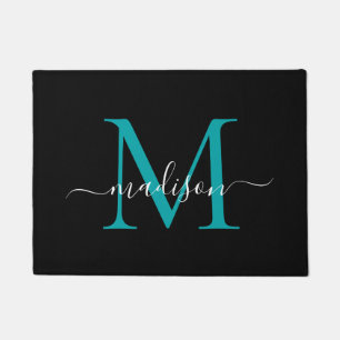 Eleganter Aquamariner Name für Monogramm Fußmatte