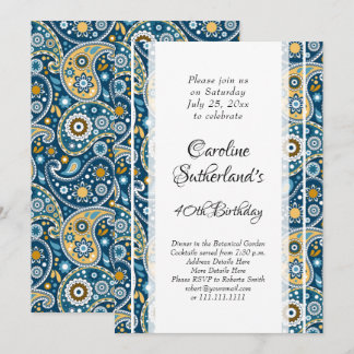 Eleganter aquamariner Paisley-Druck Geburtstagspar Einladung