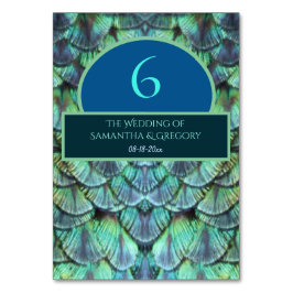 Eleganter Aquamariner Pfauenfedertisch Tischnummer