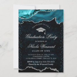 Eleganter Aquamariner und silberfarbener Marmorkam Einladung