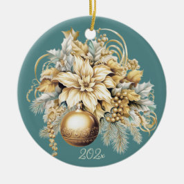 Eleganter aquamariner Weihnachtsbouquet in Gold Keramik Ornament