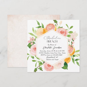Eleganter Aquarell Citrus Pink Blume Abschluss Einladung