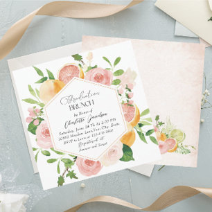 Eleganter Aquarell Citrus Pink Blume Abschluss Einladung