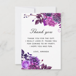 Eleganter Aquarell lila lila Blumengeburtstag Dankeskarte