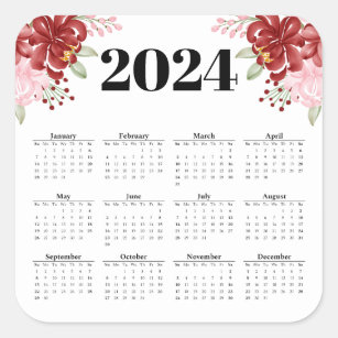 Eleganter Aquarell weiß 2024 Kalender Quadratischer Aufkleber