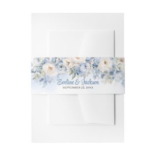 Eleganter Aquarellblau und elfenbeinfarbene Rose E Einladungsbanderole