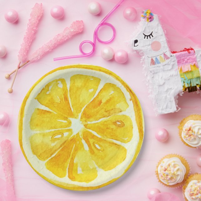 Eleganter Aquarellcitrus Geburtstagsparty gelb Pappteller (Party)