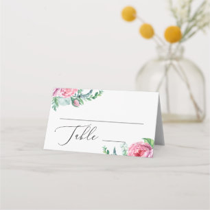 Eleganter Aquarellgarten Hochzeit Rosa Boho Platzkarte