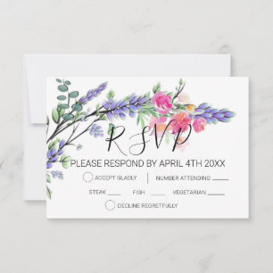 Eleganter Aquarelllavender eucalyptus rosa Rosen RSVP Karte